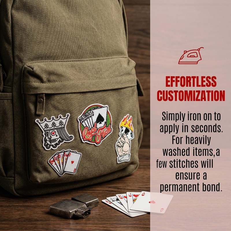 15PCS Playing Card Patches, Poker Suit Embroidered Appliques for Clothes,