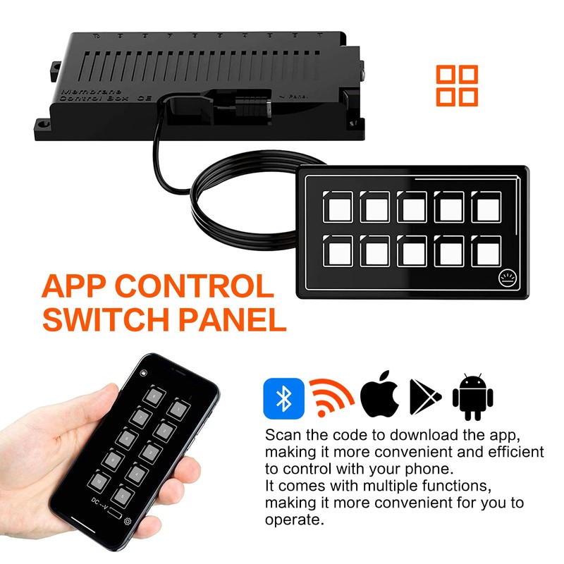 AMOMD 10P Membrane Control Switch Panel with Bluetooth APP Control