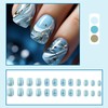 Rchovsam Blue Marble Press on Nails Short Square Nails Press