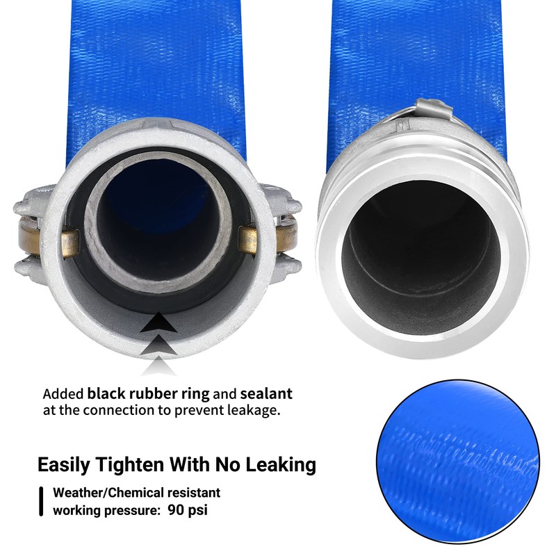 1-1/2" x 100ft PVC Lay Flat Discharge Hose With Aluminum