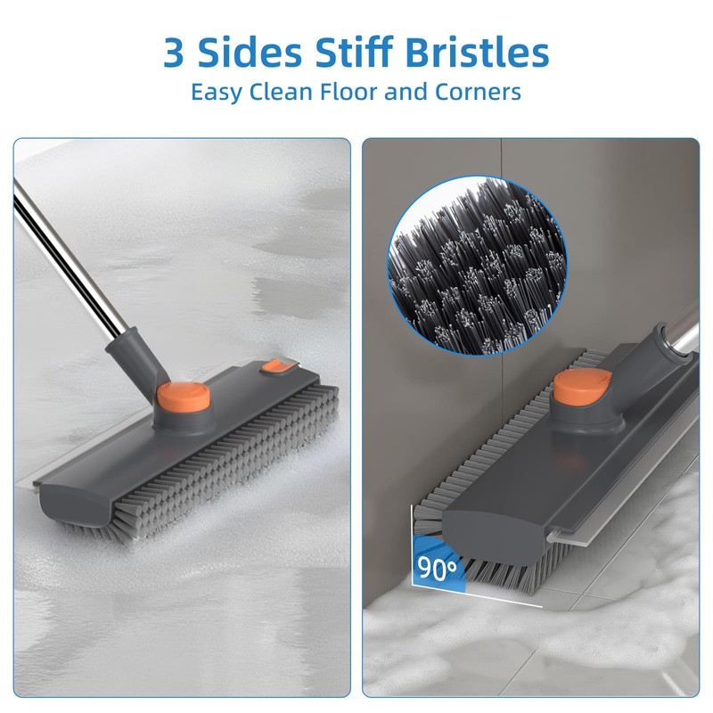 Scrub Brush with Long Handle, Floor Scrub Brush Squeegee Broom