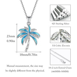 S925 Sterling Silver Coconut Tree Necklace For Men Women Palm Tree Coconut Tree Ocean Beach Sea Pendant Necklaces Jewelry For Men Women Unisex Valentine's Day (Blue)