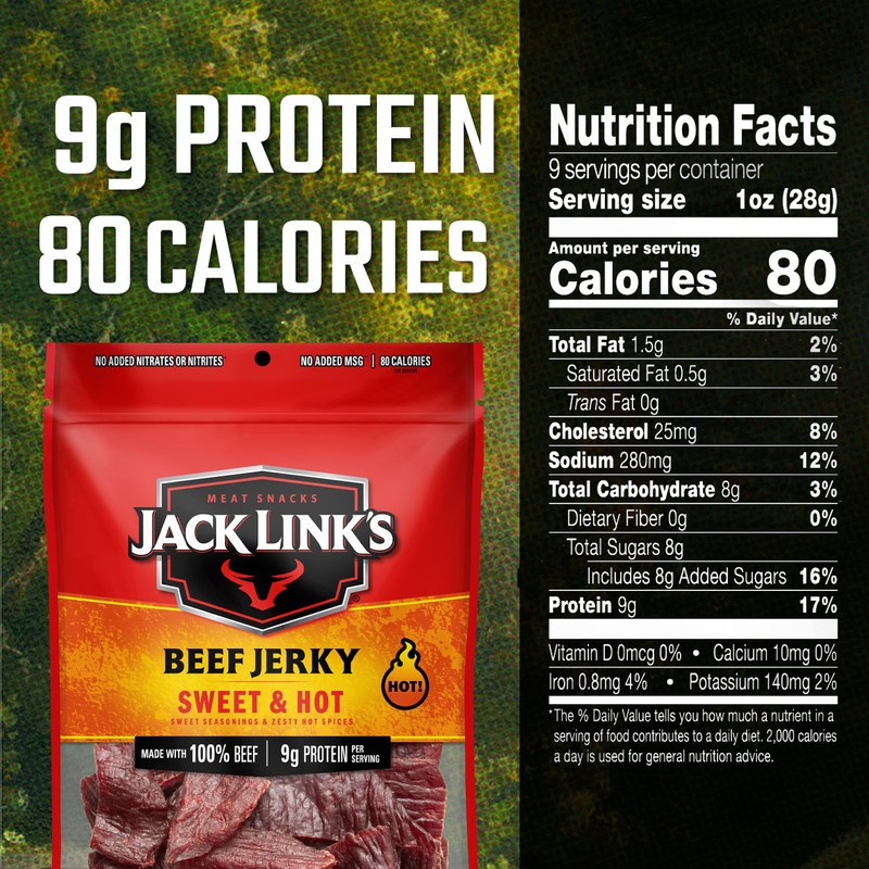 Jack Link's Beef Jerky, Sweet & Hot, Large Jerky Bags