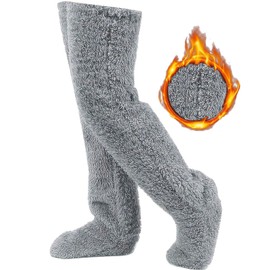 Plush Overknee Socks, Fluffy, Women's Plush Overknee Socks, Plush Slipper Stockings, Fur Long Leg Warmers for Women, Cuddly Socks, Women's Winter Warm Socks, Socks for Winter, Home Sleep, gray