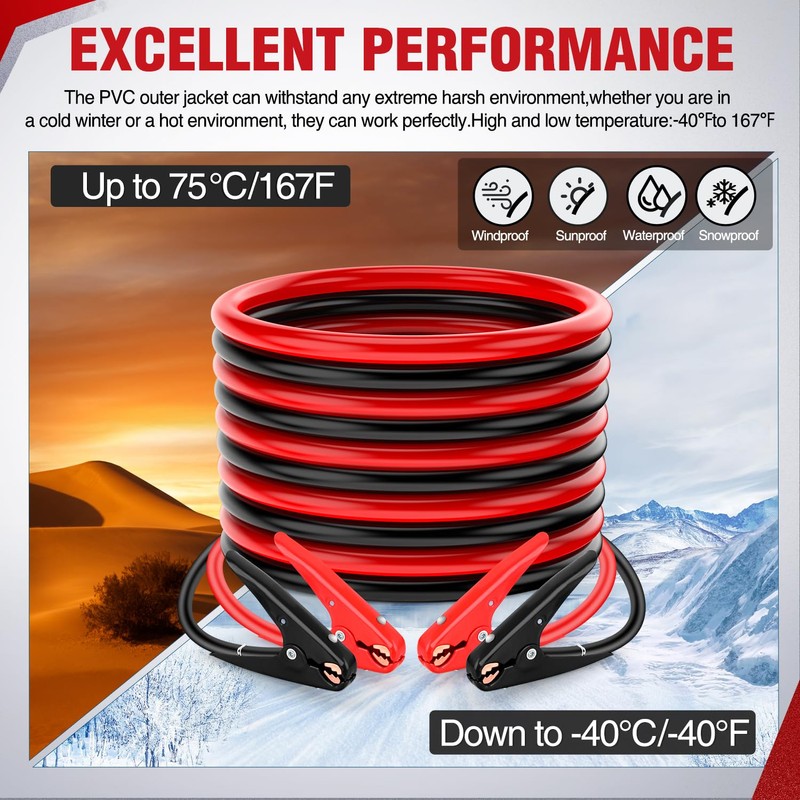 Nilight Jumper Cables for Car Battery 2 Gauge 25 FT