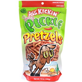 ASS KICKIN’ Spicy Pickle Pretzels 12 Ounce Size Flavor Pack Seasoned Pretzel Twists