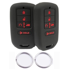 DAFATWJ 5 Buttons Silicone Smart Key Fob Cover Compatible with 2017 2018 2019 2020 2021 Honda Accord CR-V Civic Insight Passport Pilot ACJ932HK1310A A2C81642600 (Rubber, Black with red)