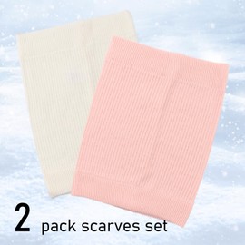 Bamery Kids Knit Scarf Boys Girls Neck Warmer Soft Warm Infinity Scarf Neck Gaiter for Fall Winter 2-Pack (White+Pink)