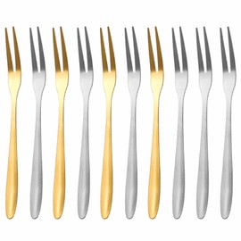 10pcs Mini Cutlery Set, Including Dessert & Fruit Forks, Olive Picks, Appetizer Forks, and Shellfish Tasting Tools, for Home Kitchen and Party, Silver and Gold
