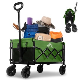 SAILARY Collapsible Wagon 352LBS Capacity, Foldable Large Wagons Carts, Heavy Duty Outdoor Folding Wagon with All-Terrain Wheels, Utility Garden Beach Wagon with Storage Bag Green