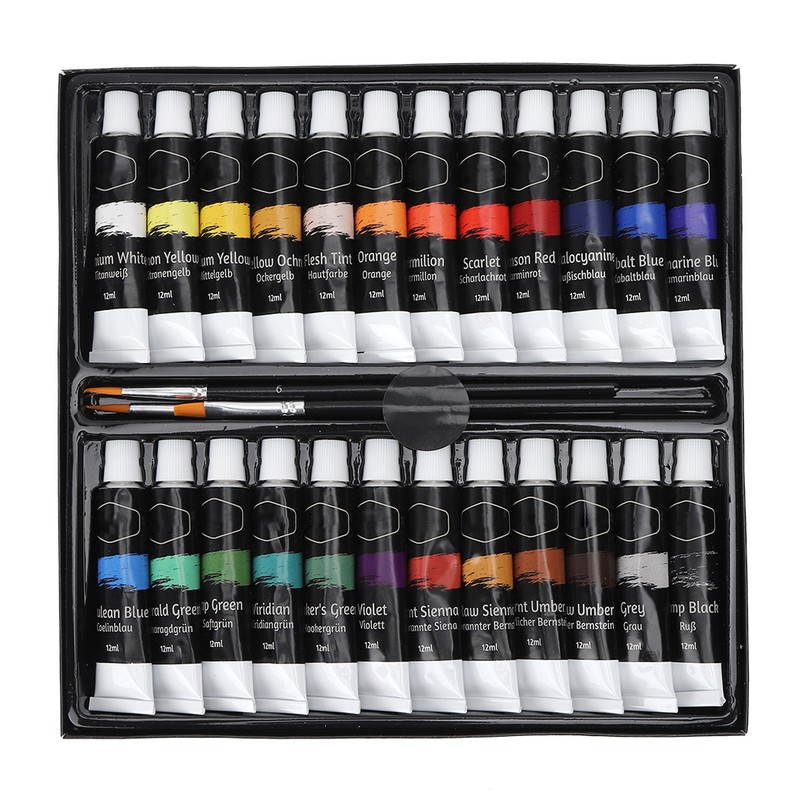 24 Colors Acrylic Pigments Set with 3Pcs Painting Pens Students
