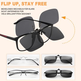 Moorstdel Polarized Flip Up Sunglasses with Clip Rimless Myopia UV400 Protection HD Vision Anti-Glare Safe Driving 3 Styles for Men Women Driving Fishing
