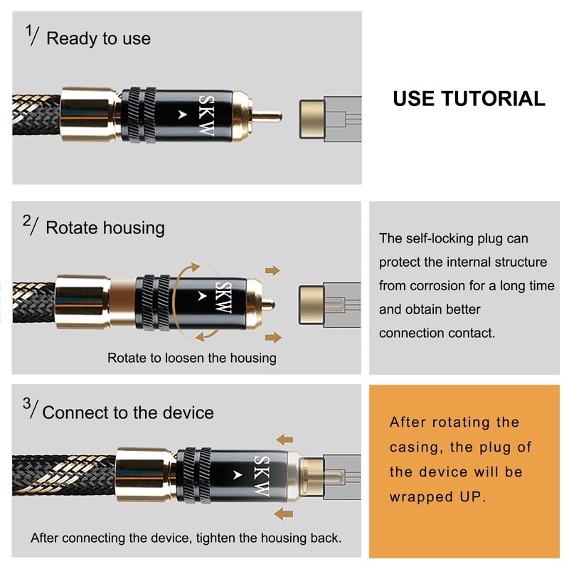 SKW Audiophiles Lock RCA Cable 2RCA Male to 2RCA Male