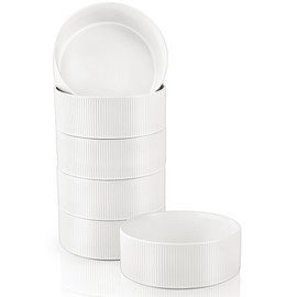 Jeffbaubl Cereal Bowls Set of 6, 6 Inch Ceramic Soup Bowls, Deep Bowl Set for Kitchen, Stackable Salad Bowl for Cereal, Soup, Dessert, Microwave and Dishwasher Safe(White)