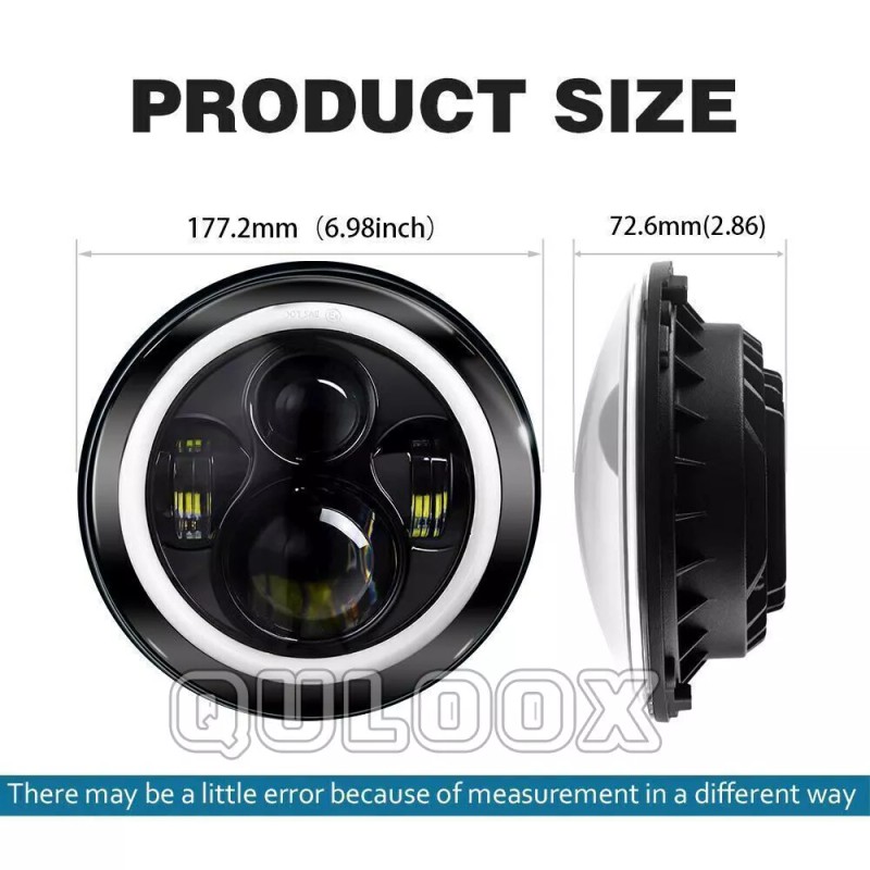 QULOOX 2PCS DOT 7" Inch Round LED Headlights H4 DRL