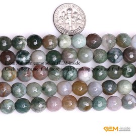 (8mm/dark green) - GEM-inside Indian Agate Gemstone Loose Beads 8mm Round Faceted Energy Stone Healing Power Beads for Jewellery Making 15"