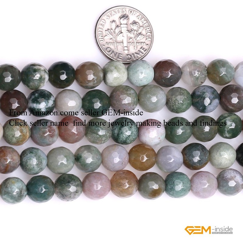 (8mm/dark green) - GEM-inside Indian Agate Gemstone Loose Beads 8mm