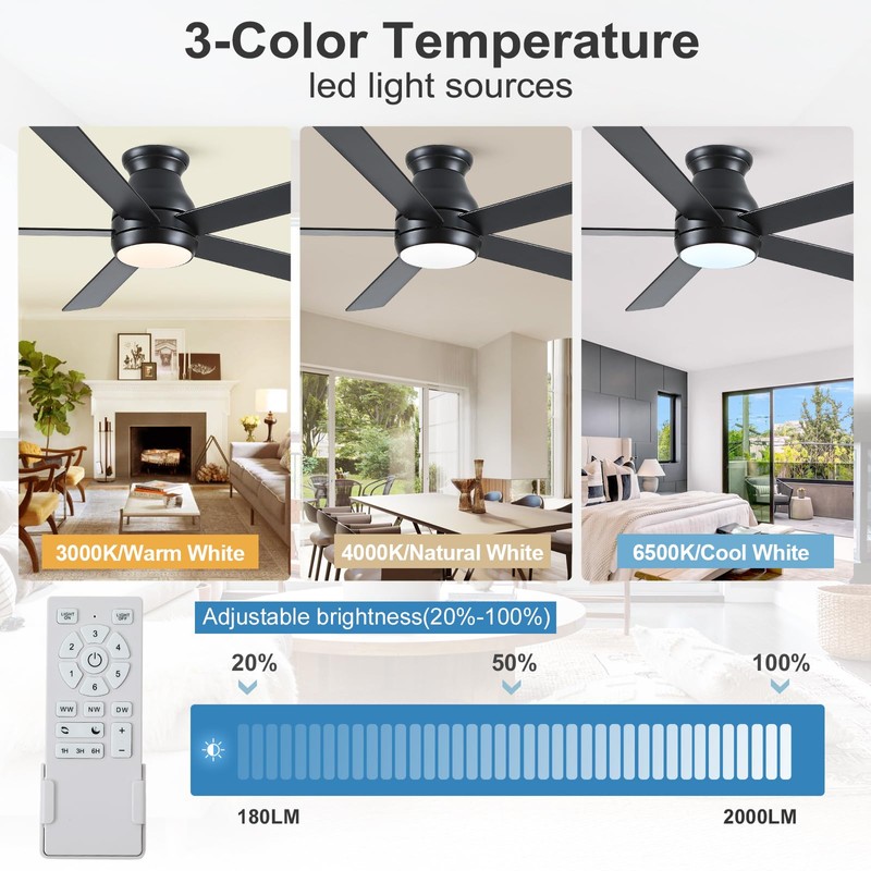 POCHFAN 60 Inch Black Ceiling Fans with Lights and Remote,