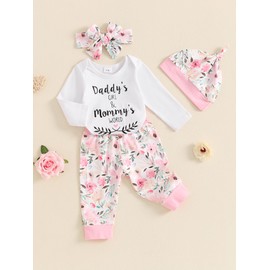 Edhomenn Baby Girls 3 Piece Fall Outfit Long Sleeve Romper and Floral Long Pants with Bow Headband (D-White, 3-6 Months)