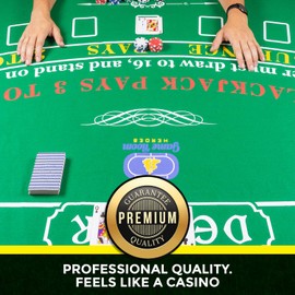 Tabletop Casino Felt Layout for Texas Holdem Poker and Blackjack - Premium Professional Grade Mat for Theme Parties, Fundraisers, and Gatherings