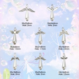 Stiesy 40Pcs 8 Styles Water Drop Charms Pendants Acrylic Pearl Teardrop Charm Angel Wing Water Droplet Dangle Charms for DIY Crafts Bracelet Jewelry Making