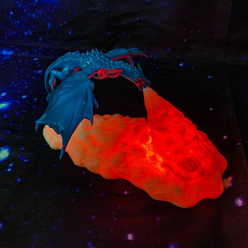 3D Printing Ice Dragon Fire Lamp Warm Night Light USB