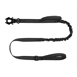 ICEFANG Tactical Dog Leash,K9 Training Walking Bungee Lead with 2 Control Handle,Heavy Duty Quick Release Metal Clasp,Hands Free D-Ring for Medium Large Dogs (4ft,Reflective Black)