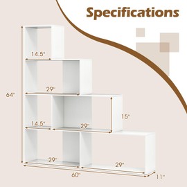 SILKYDRY 6 Cube Geometric Bookshelf, L Shaped Corner Ladder Shelf, 4 Tier Etagere Bookshelf with Backpanel, 10 Shelves Storage Display Rack for Home Office Living Room (1, White)