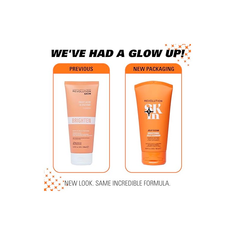 Revolution Skin Jelly Glow Brightening Cleanser, Brightening Cleansing Gel, Exfoliates