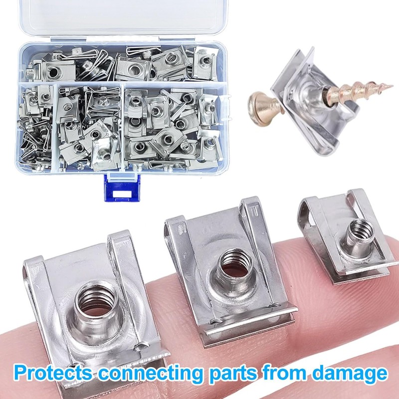 Pack of 100 Sheet Metal Nuts Car, U-Shaped Sheet Nuts,