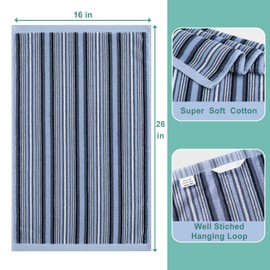 SALAS Premium Kitchen Dish Towels for Drying Dishes, Large Cotton Kitchen Towels, Stripped Terry Dish Cloths, Thick Highly Absorbent Kitchen Towel Sets with Hanging Loop, 16" X 26", 6 Packs Blue