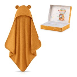 FUCHSUNDPANDA Fuchs&Panda Hooded Towel Baby Extra Thick, Warm & Soft 75 x 75 cm Baby Towel with Hood (100% Bamboo) Baby Towel Hood with Great Gift Packaging (Clay Brown)