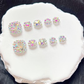 NAIL ANGEL 10PCS/SET Glamorous Handmade Press On Foot Nails Full AB Rhinestones and Gems Foot Nails Artifical Tips ZJ25 (ZJ25, M)