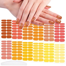 WOKOTO 12 Sheets Orange Series Nail Strips Solid Nail Stickers Full Nail Wraps Nail Polish Strips for Women Girls Stick On Nails Polish Stickers Self Adhesive Gel Nail Stickers Gel Polish Strips