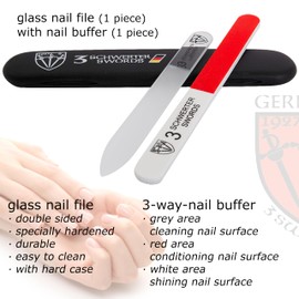 3 Swords Germany Double Sided Glass Nail Files for Natural and Artificial Nails with Nail Buffer and Black Plastic case