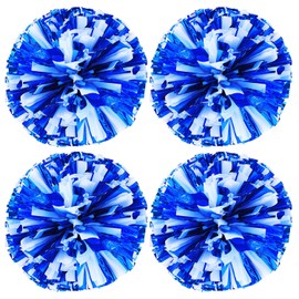 Hlonon 4 Pack Cheerleader Pom Poms Sports Dance Cheer Plastic Pom Poms Cheerleading for Sports Team Spirit Cheering(Blue White,50g)
