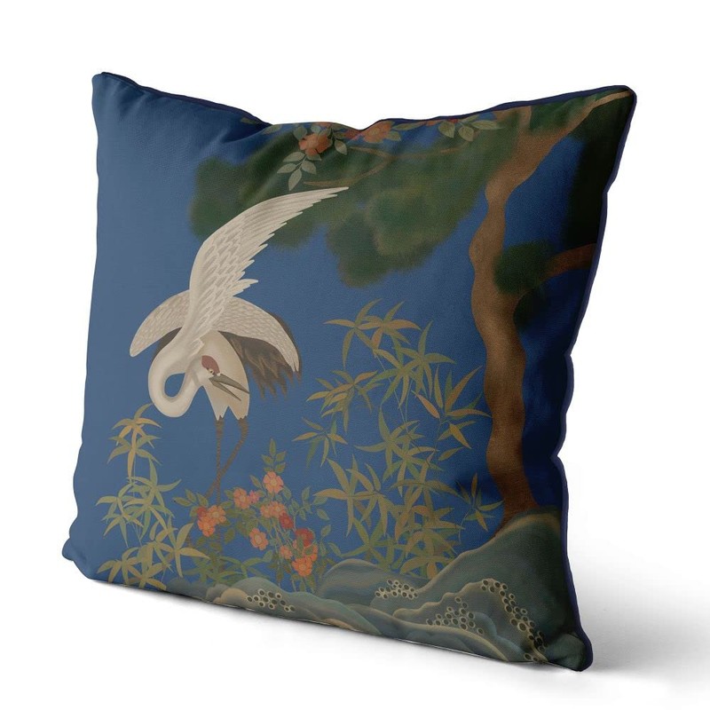 Kelly Stevens-McLaughlan, Crane Garden 2 Chinoiserie on Blue Cushion /