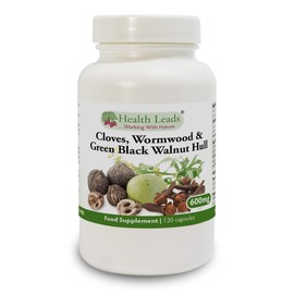 Cloves, Wormwood & Green Black Walnut Hull 600mg x 120 Capsules, Advanced High Strength Triple Botanical Complex Supplement, Clean & Additive Free, No GMO, No Fillers or Magnesium Stearate