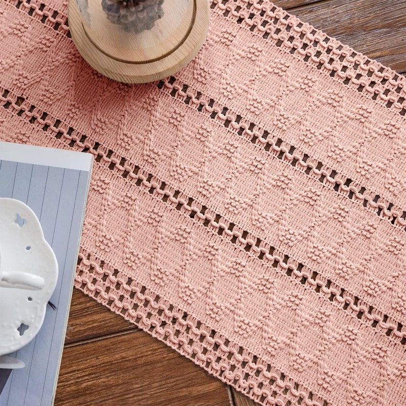 Weldomcor Macrame Table Runner Pink Boho Table Runner with Tassels