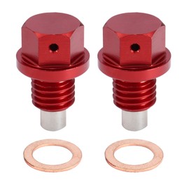 A ABSOPRO 2 Sets Oil Drain Plug with Sealing Ring Oil Drain Plug M12 x 1.75 Magnetic Drain Plug Oil Drain Screws Red
