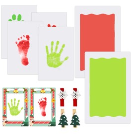 Nabance Footprint Baby 2 Pieces Handprint Baby Large Format with 2 Photo Frames 4 Wooden Pegs 4 Cards Clean Touch Paw Print Set Dog Baby Footprint Set Does Not Come with Colour Gift Christmas