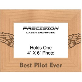 Best Pilot Ever Engraved Natural Wood Picture Frame with Wings