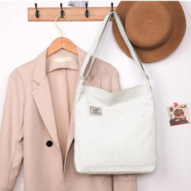 VEAGIA Canvas Tote Bag Shoulder Tote A4 Large Canvas Shoulder Bag Solid Travel Canvas Unisex, white