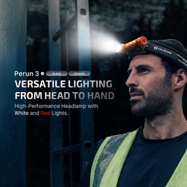 OLIGHT Perun 3 Rechargeable Headlamp Flashlight, 3000 Lumens LED Headlight with Red Light, Waterproof Head Lamp with Headband for Outdoor Camping, Hiking, Working(Orange)