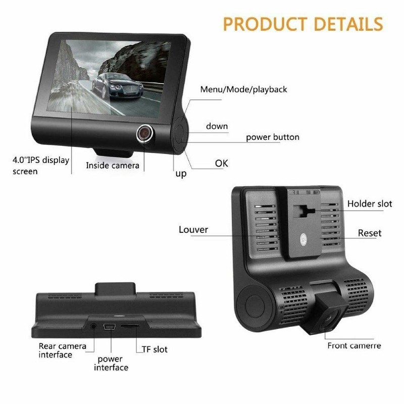 Car HD Dash Cam, Baceyong 4'' Rearview Reversing Vedio Camera