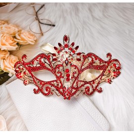 Masquerade Mask Luxury Ruby Red Crystal, Rhinestone Eye Mask, Elegant Party Mask
