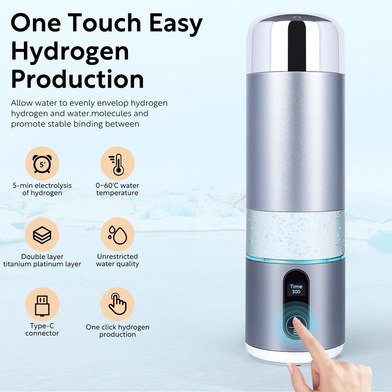 Hydrogen Water Bottle,Up to 6000 PPB,Advanced SPE/PEM Technology Generator,8oz Rechargeable
