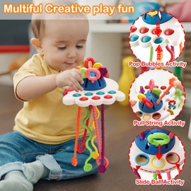 4 In 1 Montessori Baby Toys 6-12-18 Months, Infant Pull String Stacking Cups Shape Sorter Toy 6 7 8 9 10 11 12 M+ sensory Development Learning Toy 3-6 Months Toddlers Gifts for 1 2 Year Old Boys Girls