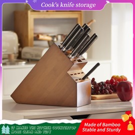 Knife Block Countertop Butcher's Knife Rack and Organizer 20 Slot Knife Holder Large Bamboo Knife Rack (Knife Not Included), Universal Knife Rack Strap (Brown)