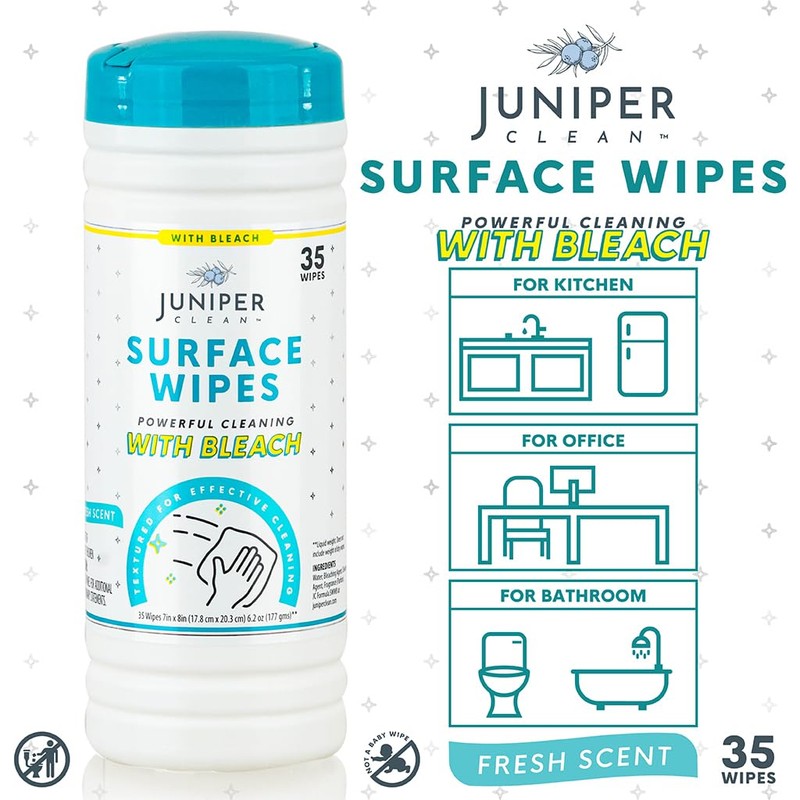 Juniper CLEAN 12 Pack Surface Cleaning Wipes with Bleach, All-Purpose